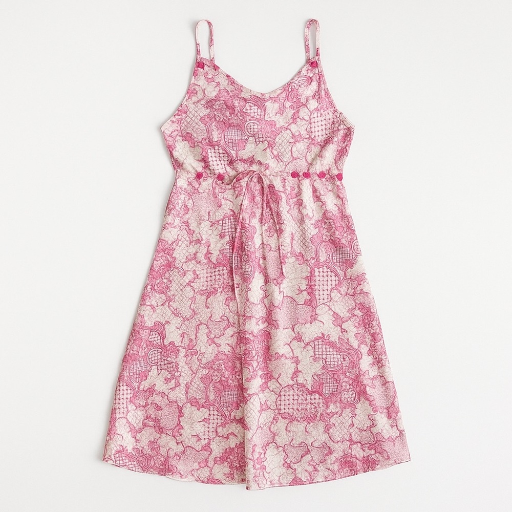 Vtg Y2K slip dress sz S Pink toile Coquette Babydoll Fairy Cottgecore hearts